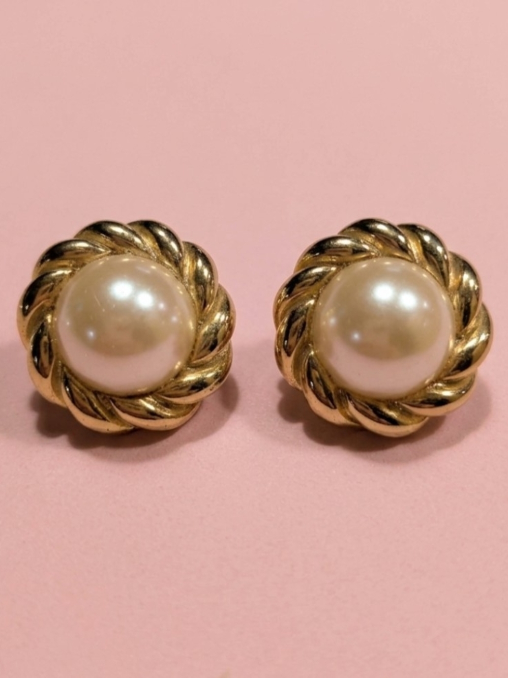 Vintage Gold and Pearl Rope-Trim Earrings 90's Y2K